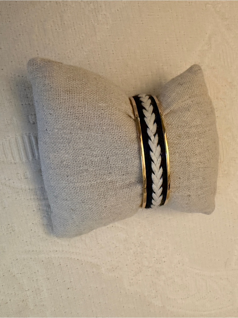 Stella and Dot Braided Black and White Accent Bracelet with Gold Trim